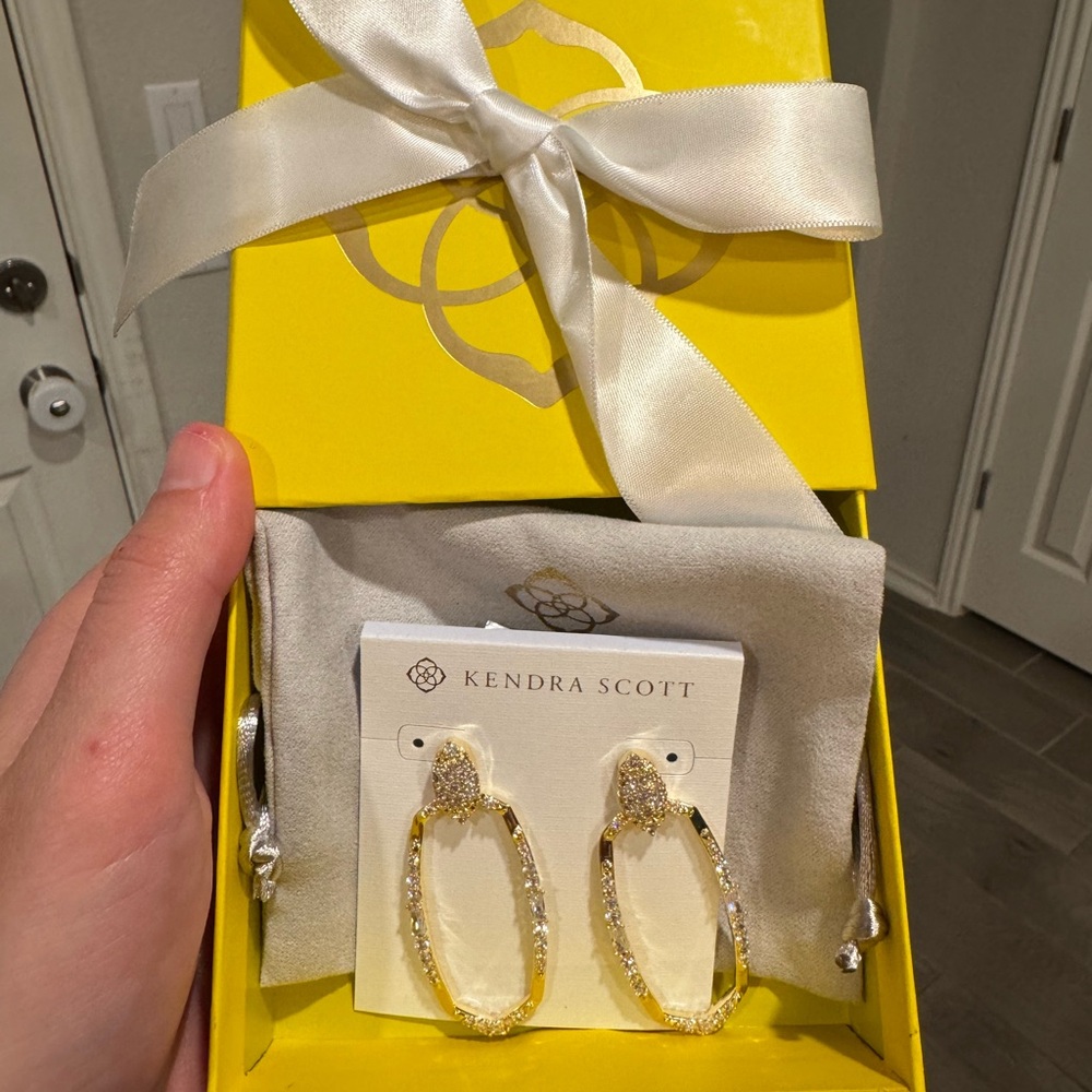 Kendra Scott Essie Pave Gold Open Frame Earrings - Picture 2 of 3